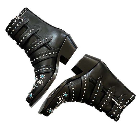 NEW Burberry Women’s Albertina Studded Peep-Toe Booties size 38.5 Black - Picture 4 of 14